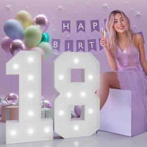 JoyMuse 3FT Light Up Numbers 18, 18th Birthday Decorations for Girls Boys Her Him, Marquee Numbers 3 Feet Tall Light Up Sign for Birthday Party Anniversary Decorations