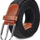 Multicolored Woven Stretch Belt for Men and Women, Braided Elastic Golf Belts Jeans Casual Pants Sport Belt (for Waist Size 32"-37", Black and White)