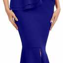 Evening Gowns for Women Formal Off Shoulder Wedding Guest Party Dress Elegant Short Sleeve Split Long Cocktail Dresses (Blue, M)