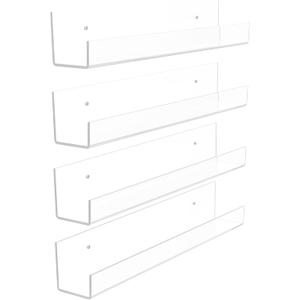4 Pack Acrylic Shelves for Wall Storage,12" Floating Bookshelves for Kids, Display Shelf for Bathroom, Bedroom, Decor, Clear