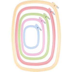 Framendino, 5 Pack Size Square Embroidery Hoops Plastic Cross Stitch Hoop Reusable Frames Rings for DIY Sewing Project(5 Colors2)