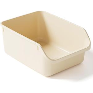 Cat Litter Box with High Sides Anti-Splashing for Indoor Cats Low Entry Kitty Litter Boxes (White)