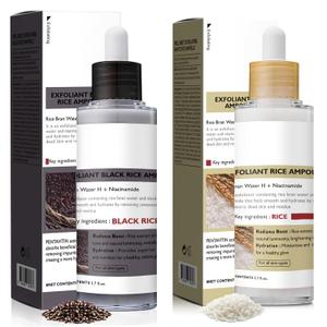 2 PCS Rice Exfoliating Ampoule Set, [2025 Upgrade] Black + White Rice Exfoliant, Peel & Shot Glow Rice Ampoule Duo for Glowing Skin | Gentle Peel + Pore Minimizing & Deep Hydration for All Skin Types