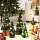 Faccito 8 Pcs Neutral Paper Christmas Trees Honeycomb Centerpiece Paper Honeycomb Christmas Tree with 2 LED Light Strings Hanging Decoration Table Centerpiece(Green Color,Charming Style)