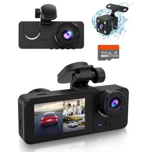 Dash Cam Front and Rear Inside, 4K Full HD Triple Dash Camera for Cars, Car Camera with 32GB Card,Built-in Loop Recording