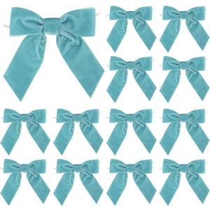 AIMUDI Baby Blue Velvet Bows 4.5" Blue Velvet Easter Bows Premade Bows Light Blue Twist Tie Bows for Wreaths, Gift Basket, Spring Holiday Decor, Gift Wrapping, Swag, Baby Shower Decoration - 12 PCs