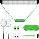 FBSPORT Badminton Set, Badminton Sets for Backyards, Portable Badminton Net Set with 2 Badminton Rackets 2 Shuttlecocks,10x5ft Net, Storage Base, Easy Setup for Backyard Combo Complete Badminton Set (Green)
