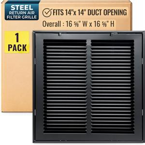 Fits 14x14 Duct Opening | Steel Return Air Filter Grille by Handua [Removable Door] for 1-inch Filters | Vent Cover Grill, Black | HVAC Cold Air Grille | Outer Size: 16 5/8"W X 15 5/8"H