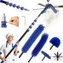 30T Reach Duster Kits, Window Cleaning kit with 5-24FT Telescoping Extension Pole, Cobweb Duster, Washable Fan Duster for Ceiling, Window Squeegee for Glass and Microfiber Feather Duster