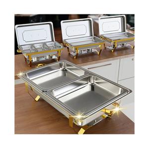 Chafing Dish Buffet Set 4 Pack, 9.5 QT Stainless Steel Chafing Dishes for Buffet Elegant Gold and Silver Colors Catering Chafer Warmer Set with Full,Half,1/3 Food Pan, For Parties Wedding