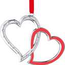 Klikel Silver Christmas Ornament - Our First Christmas - Love Double Heart - Couple Interlocking Studded Crystal and Red Enamel Heart - Wedding