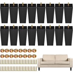 TURSTIN Furniture Legs Plastic Sofa Coach Legs Square Tapered Feet Sofa Legs with T-Nuts Screws for Legs Sofas Chairs Cabinets Dressers Beds, Black (16, 8 Inches)
