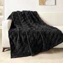Exclusivo Mezcla Fleece Throw Blanket for Couch,Super Soft and Warm Lightweight Checkered Pattern Blankets for All Seasons, 50x60 Inches, Black