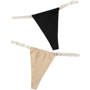 GORGLITTER Women's 2 Piece Clear Strap Thong Invisible G String No Show Underwear Panties (Black)