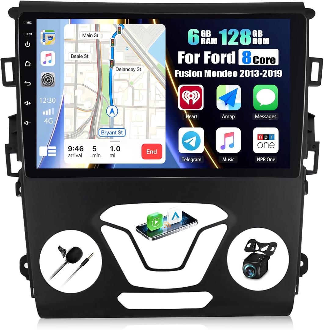 6+128G 8 Core Android 13 Car Stereo for Ford Fusion Mondeo 2013-2019 with Wireless CarPlay&Android Auto,9" Touchscreen Car Radio,5G WiFi,GPS,Mirror Link,Bluetooth 5.0,FM RDS,DSP 32EQ,SWC,Backup Camera