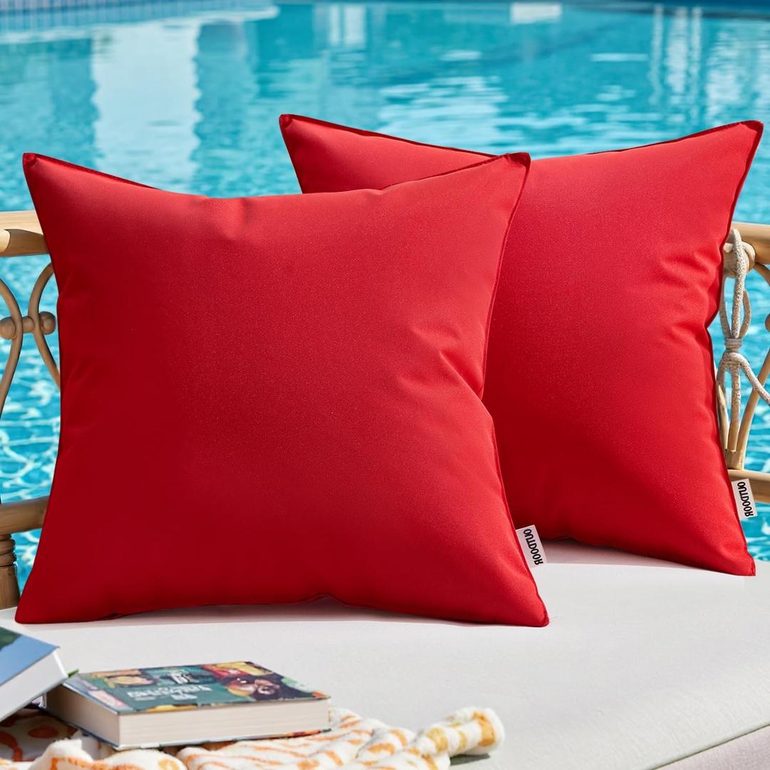 MIULEE Outdoor Pillow Covers Red Waterproof Decorative Patio Throw Pillow Covers Fade Resistant for Furniture Tent Couch Sofa Living Room Pack of 2 Spring Summer Pillowcases 18x18 Inch