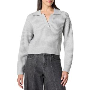 The Drop Women's Marcy Ribbed Polo Top (Medium, Light Heather Grey)