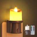 2 x 2-in-1 Plug in Night Light (1 Pack) - Dual Mode: Dusk to Dawn Sensor OR Remote Timer - Dimmable Electric Candle Wall Sconce for Farmhouse Decor (Bronze)