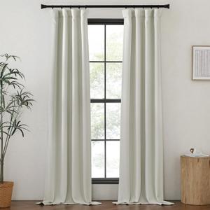 NICETOWN Faux Linen Curtains 90 inches Long for Doorway, Pinch Pleated Thick Room Darkening Window Treatments Noise Reducing Privacy for Living Room/Bedroom, Natural, W34 x L90, 2 Panels