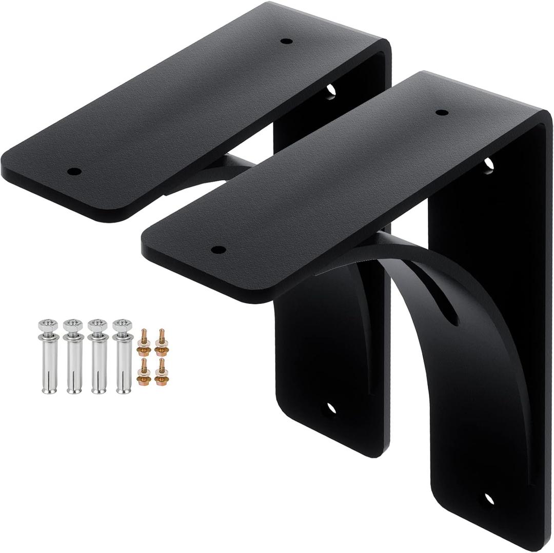 2Pcs Heavy Duty Shelf Brackets, Steel Brackets 450lbs Load Capacity, Triangle Support Mantel Brackets , DIY Metal Shelf Brackets Matte Black