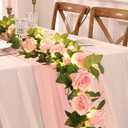 2 Pcs Flower Garland with 19.6 Ft Lights, 13.2 Ft Pink Floral Garland Fake Flowers for Wedding Arch Party Wall Garden Room Decor (2 Pack, Pink With Lights)