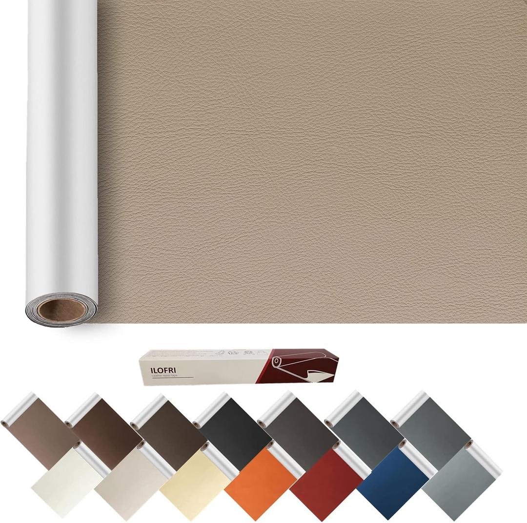 ILOFRI Self Adhesive Leather Tape 60X17 inch, Durable Leather Repair Patch, Vinyl and Leather Repair Kit for Couches, Car Seats, Boat Seats, Sofa, Vinyl Upholstery, Chair, Bench - Ivory Brown #1