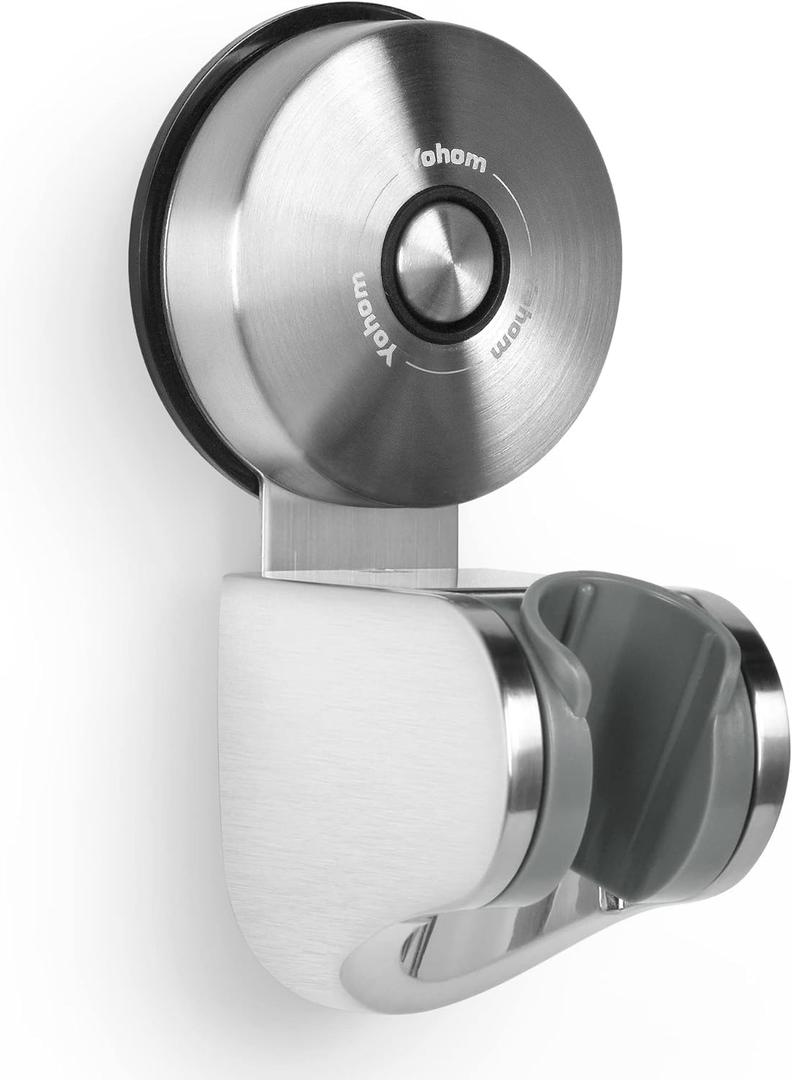YOHOM Shower Head Holder Suction Cup Handheld Shower Bracket Adjustable Vacuum Shower Wand Hose Holder for Sprayer Nozzle Removable Bathroom Shower Accessory Clip Wall Mount Stainless Steel Brushed