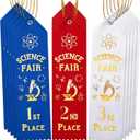 45 Pcs Science Fair Award Ribbons 1st, 2nd, 3rd Place Participation Prize Winner Recognition Ribbons with Event Card and Rope for Competition Sports Event Contest Prize Ornaments (Blue, White, Red)