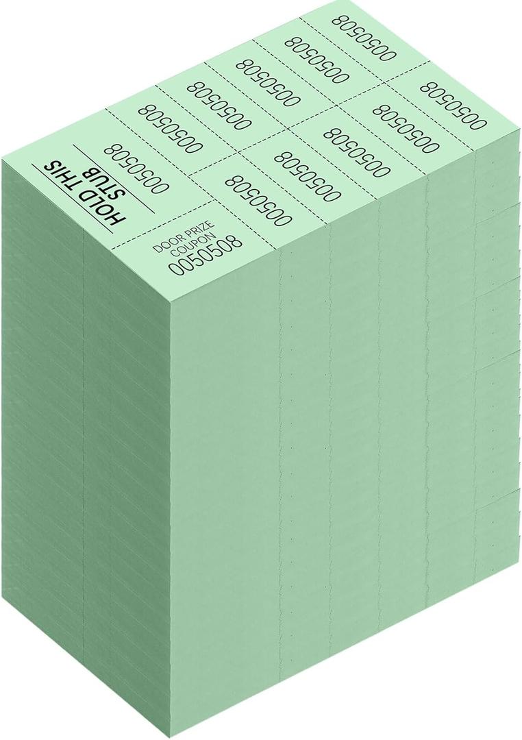 Kosiz 1000 Sheets Raffle Tickets with 10 Bid Numbers Per Sheet Colored Raffle Tickets Sheets for Chinese Auction Basket Silent Auction Church Events(Light Green)