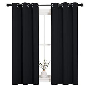 NICETOWN Blackout Draperies Window Curtain Panels, Autumn/Winter Thermal Insulated Solid Grommet Blackout Curtains/Drapes for Cafe (Set of 2, 34 inches by 54 inches, Black)