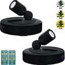 Battery LED Spotlight, 3 Lighting Modes Indoor Spotlights, Battery Powered Picture Lights with Remote, Up Lighting for Plants Trees, Timer Dimmable Display Light for Wall Art Painting-Black