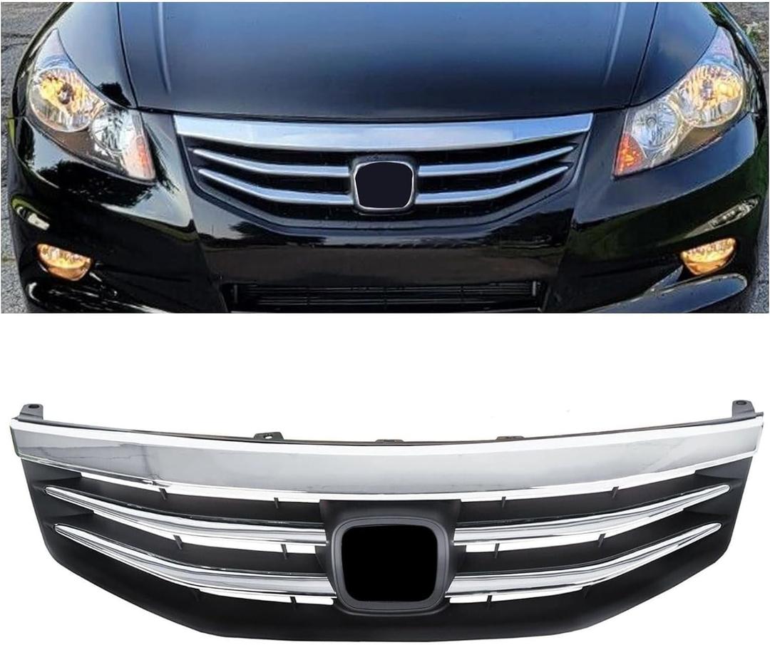 Chrome Front Bumper Grille Grill Compatible with 2011-2012 Honda Accord Sedan 4 Door Replacement for HO1200203 71121TA0A11 Upper Hood Grill