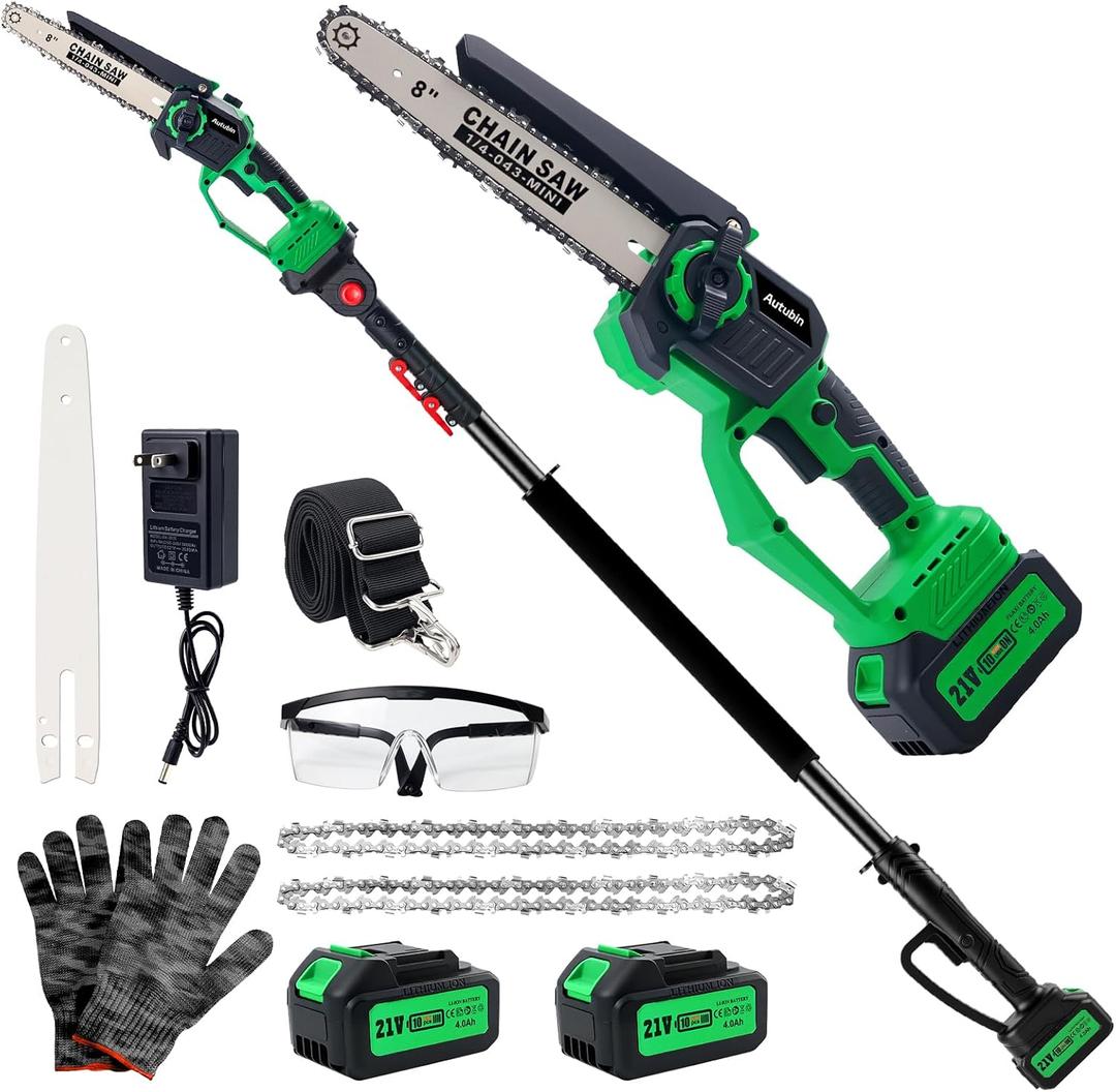 2-in-1 Electric Pole Saw for Tree Trimming, Cordless Polesaw & 8'' Mini Chainsaw with Extension Pole, Handheld Chain Saw with Rechargeable Batteries as Gifts for Wood Ranger,Senior,Women (Green)