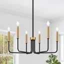Black and Gold Chandelier, 6-Light Farmhouse Chandelier for Dining Room Lighting Fixtures Hanging, Dining Light Fixtures Industrial Modern Light Fixture for Bedroom, Foyer, Living Room and Entryway
