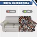 Stretch Couch Covers for 4 Separate Cushion Couch Sofa-Floral Printed Couch Sofa Cover,Washable Sofa Slipcover,Pet Friendly Furniture Protector with Elastic Bottom,Universal Fit for Home(Couch,Cover) (X-Large Sofa, Black Pattern+brown)