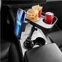 Car Food Tray with Phone Holder & Cup Holder, Height Adjustable 360Rotating Steering Wheel Tray, Perfectly Compatible with Cars Featuring Round Cup Holders, Fits Tesla Model Y/3/S