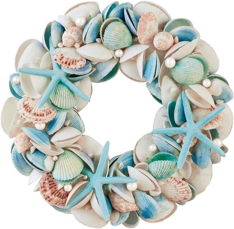 Collections Etc Blue Shell and Starfish with Pearls Wreath 13.5" x 13.5" x 2.5"