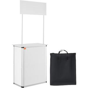 VEVOR Promotion Counter Table, Portable Tradeshow Podium Table, 30.91" x 14.96" x 71.46", Display Exhibition Counter Stand Booth Fair with Wall, Pop Up Podium with Storage Rack/Carrying Bag