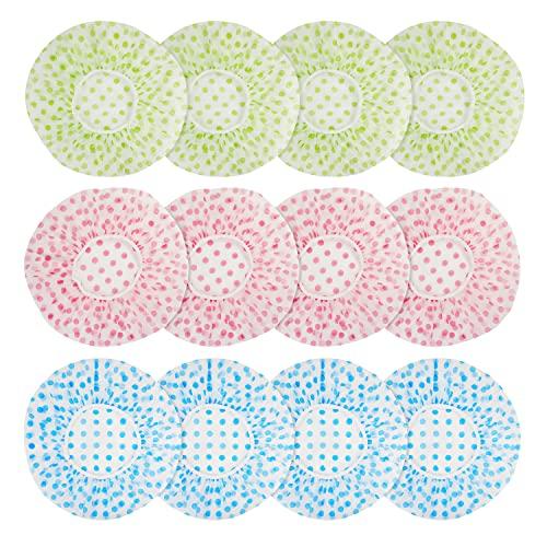 Shower Cap, 12 Pcs Plastic Shower Caps, Shower Caps for Women Reusable Waterproof, Elastic Band Flower Printed Hair Cap for Shower Spa Salon