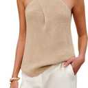 Yeokou Women Halter Cross Over Collar Tank Knit Sleeveless Top Solid Color Casual Summer Blouse(Khaki-M)