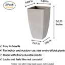 RUBBER BOND Plant Pots 2 Pack - Modern Indoor/Outdoor Planters for Home Decor - Weather-Resistant Large Flower Pots - Lightweight 22 Inches Tall Planters - Grey Concrete Color Square Pots for Plants, 54 cm