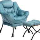 HollyHOME Lazy Chair with Foldable Ottoman, Accent Comfy Lounge Armchair and Folding Footrest Stool, Leisure Sofa Reading Chair and Footstool for Living Room, Bedroom, Dorm,Blue