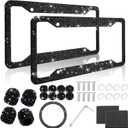 Timtin 2 Pcs Bling License Plate Frame Sparkly Rhinestone Diamond Accessories Stainless Steel Front License Plate Cover with Bling 4 Crystal Tire Valve Caps 1 Start Ring Sticker (Black)