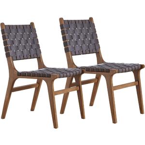 Ball & Cast Dark Grey Faux Leather Woven Strips Kitchen Dining Chair Living Room Side Chairs, 18 Inch F/A Set of 2, 18 Inch Gray F/a