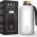 ARCANA Arc Motivational Water Bottles With Time Marker, Times To Drink - BPA Free Frosted Plastic - Gym, Sports, Outdoors (74oz, clear) (56 Ounces)
