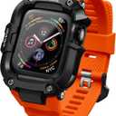 ULTIMAL Bands Case Compatible with Apple Watch 44mm SE (2nd)/SE/6/5/4 for men, with Bumper Case for Apple Watch Sport Band (Black/Orange, For 44mm)