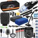 AUTODECO 41Pcs Car Cleaning Wash Kit Interior Detailing Cleaner Kit with High Power Handheld Vacuum, Collapsible, Windshield Tool, Snow Shovel, Tire Brush, Complete Car Care Tools, Black