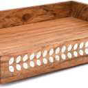 Serving Trays Acacia Wood Food Serving Tray for Coffee Table, Kitchen Counter, Bathroom or Entryway with Cutout Handles(16" X 12" X 2")