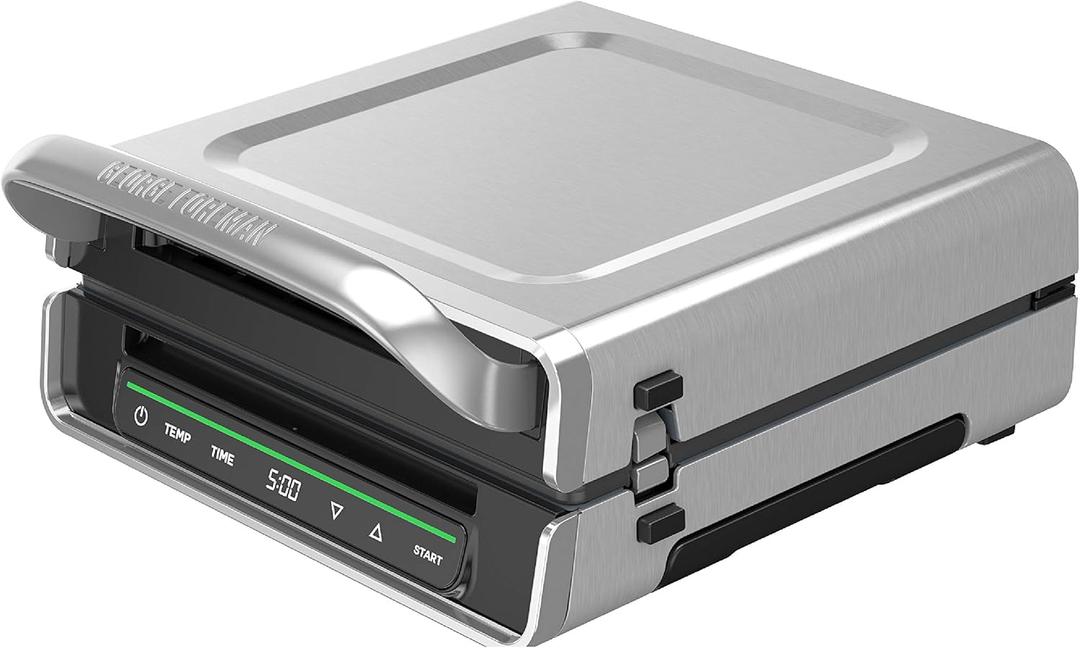 George Foreman Smokeless - Digital Smart Select, Family Size (4-6 Servings), Stainless Steel, GRD6090B