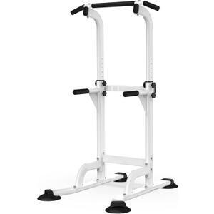Power Tower Pull Up Bar and Dip Station, Multi-Function Home Gym, Strength Training Fitness Equipment, Height Adjustable (White)